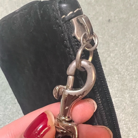 COACH Mini Wristlet Black w/ subtle metallic C's, zipper, leather trim - Picture 8 of 9
